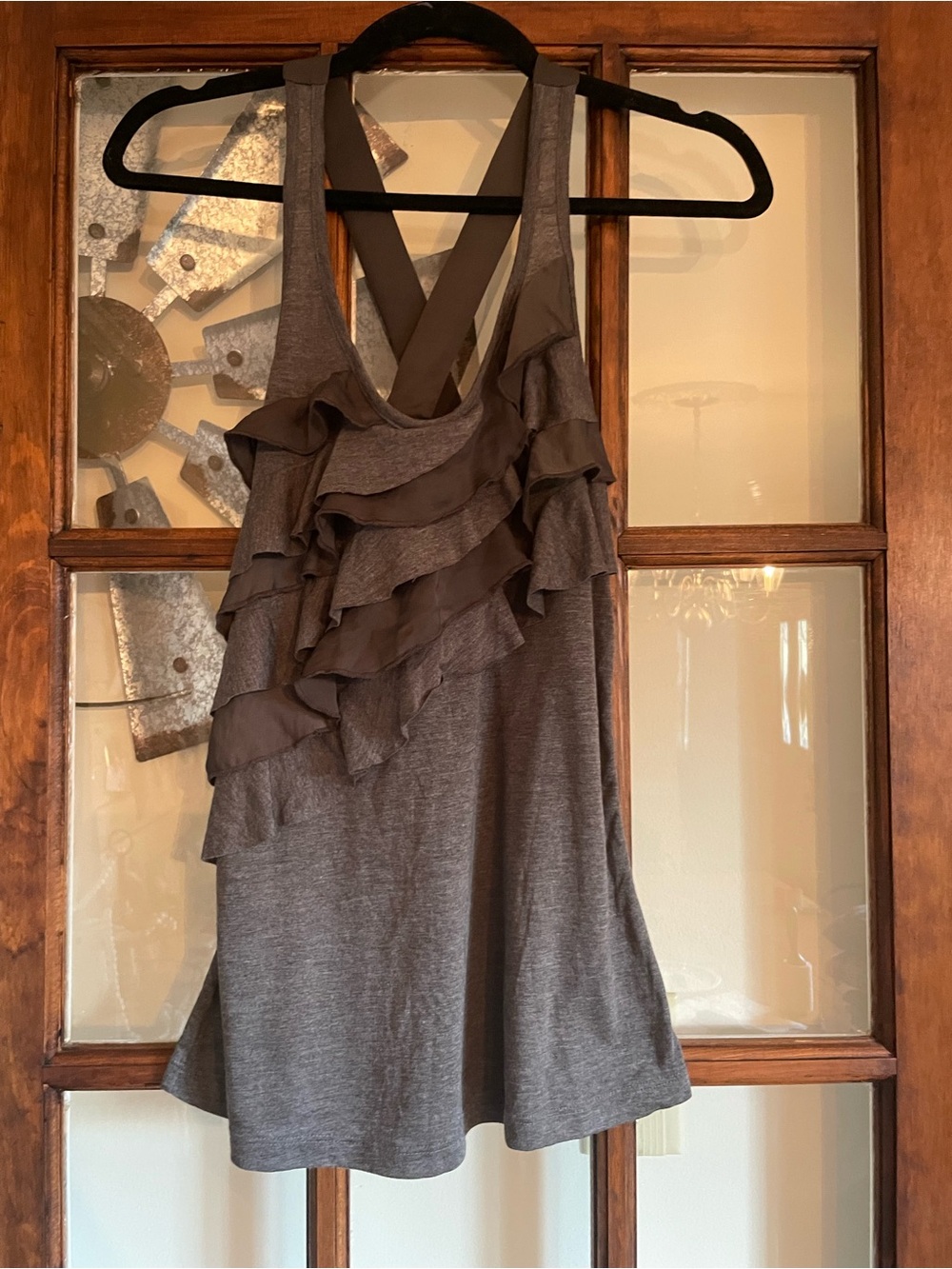 Kirra Gray Ruffle-Front Tank Top